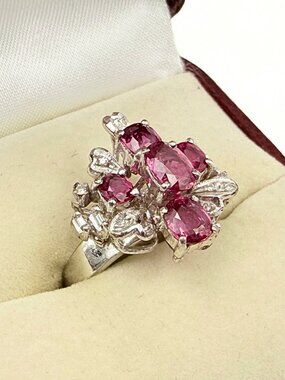 Celestial Marked Palladium Topped 18K Gold  Ruby Diamond Cluster Ring Sz 6.75